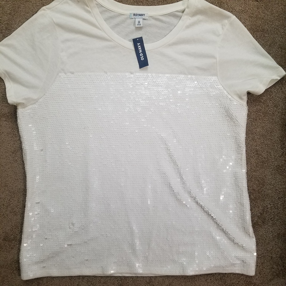 NWT White Sequin top